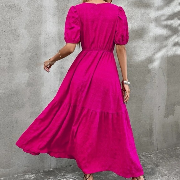 Boho  hot pink square neck A-line maxi dress - Picture 9 of 16